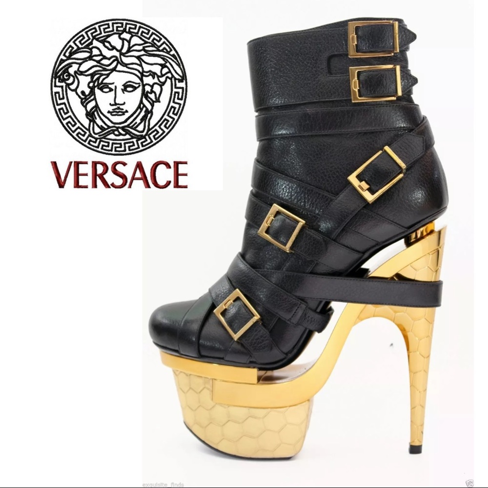 NWT Versace Bondage Triple Platform Leather Bootie - Picture 1 of 12